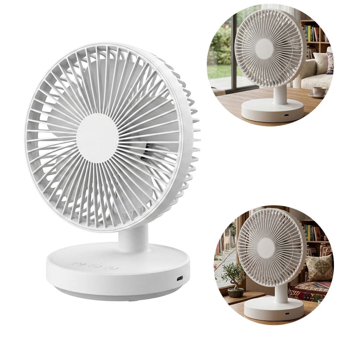 FENY FN-F75 180 Derece Ultra Sessiz 3 Kademeli Şarjlı Mini Masaüstü Beyaz Fan Vantilatör