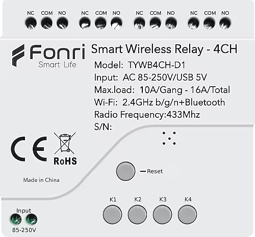 FONRI WF3-TM4-0201-01 Kablosuz Akıllı Röle 4kanal