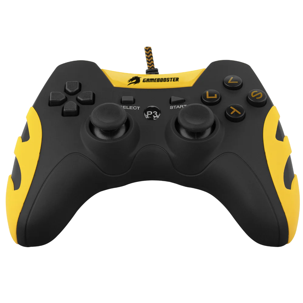 GAMEBOOSTER GB-J54Y USB Kablolu Oyun Kolu, Çift Titreşim Motorlu, Ergonomik Sarı Tasarım, PC ve PS3 Uyumlu Gamepad