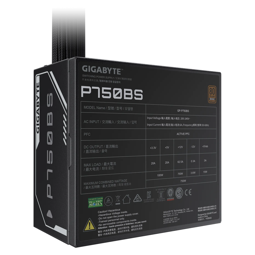 GIGABYTE 750W 80+ BRONZE GP-P750BS 12cm Fanlı APFC Power Supply