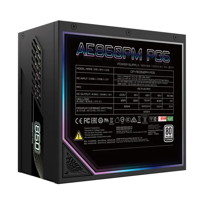 GIGABYTE 850W 80+PLATINIUM AORUS ELITE P850 GP-AE850PM PG5 Tam Modüler Power Supply