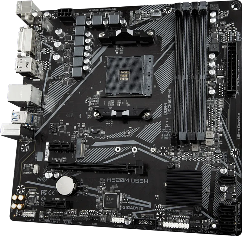 GIGABYTE A520M-DS3H DDR4 M2 PCIe NVME HDMI DVI DP PCIe 16X v3.0 AM4 mATX