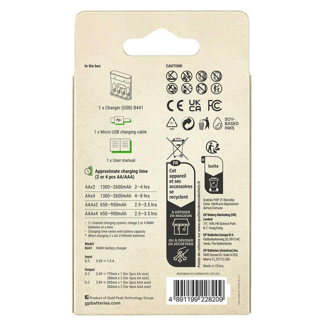 GP Recyko B441 Usb 4’lü AA - AAA Pil Şarj Cihazı (GPACSB44103 GPB441R21-2GTLB1)