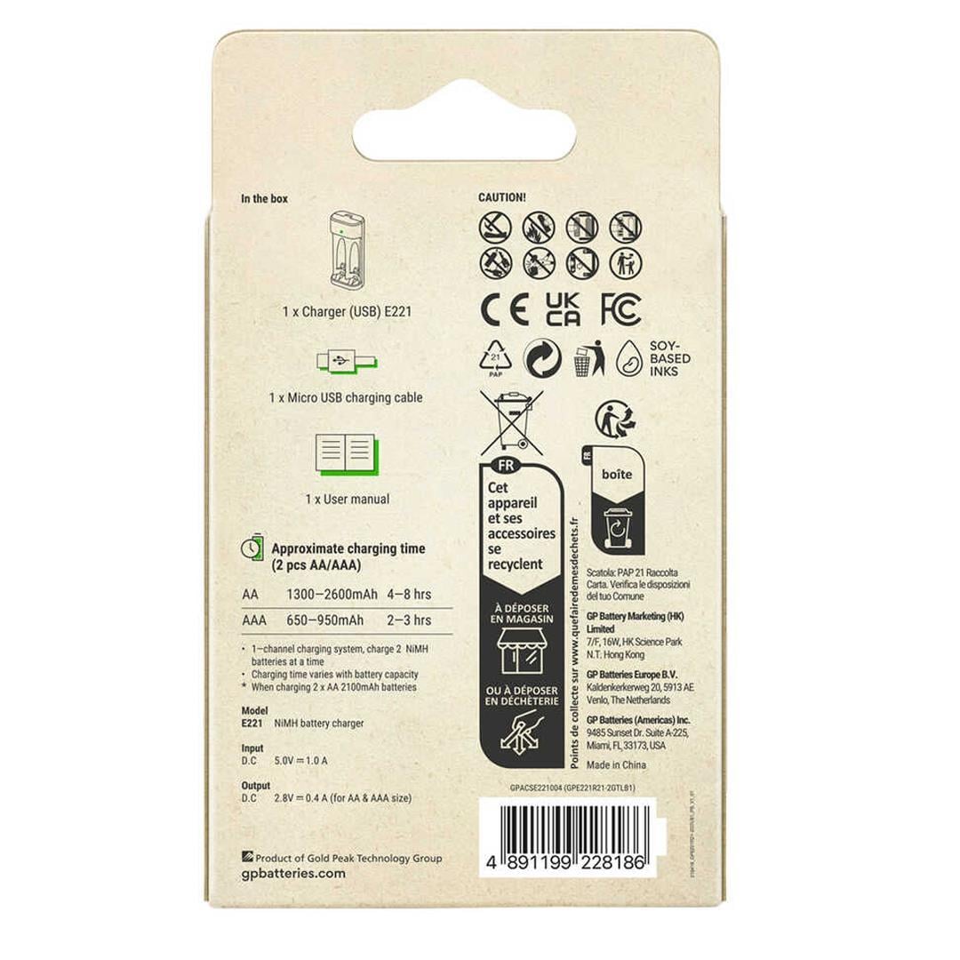 Gp Recyko E221 Usb 2li AA - AAA Pil Şarj Cihazı (GPACSE221004 GPE221R21-2GTLB1)