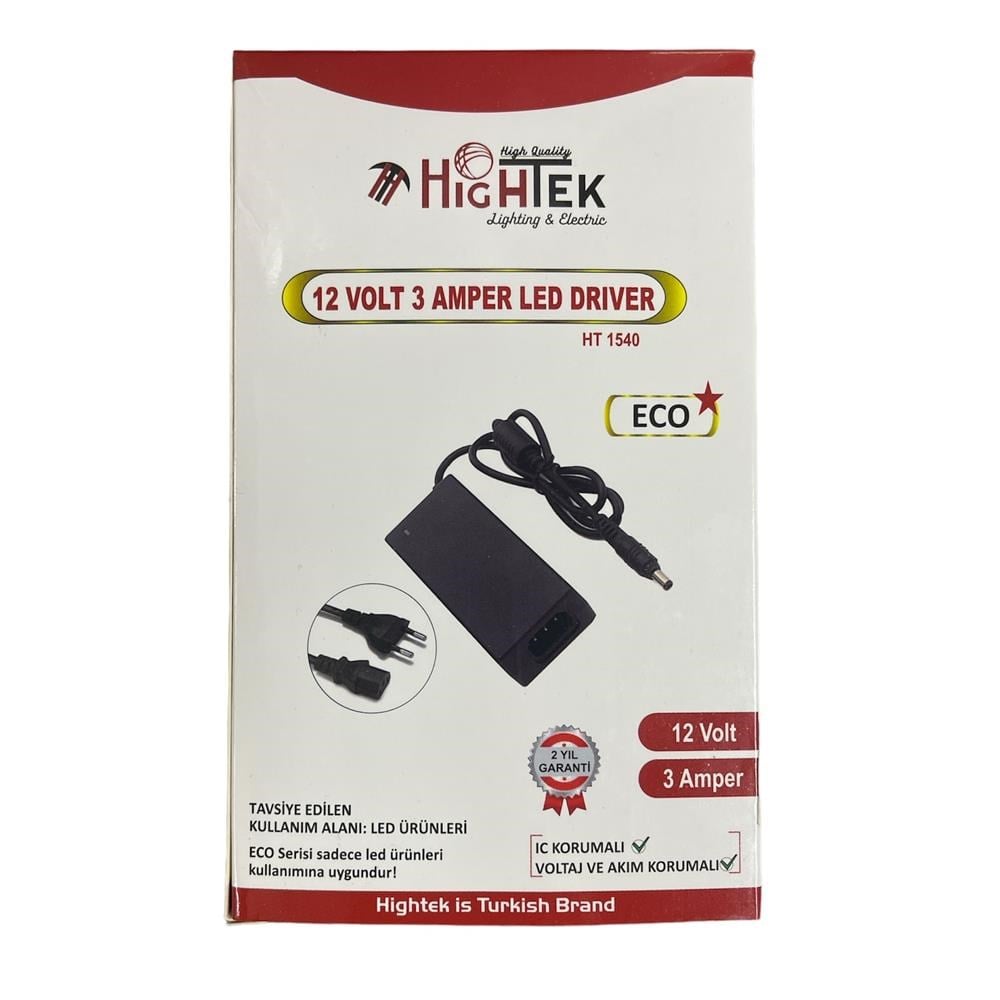 HIGHTEK HT 1540 12V 3A Plastik Kasa Eco Seri Adaptör