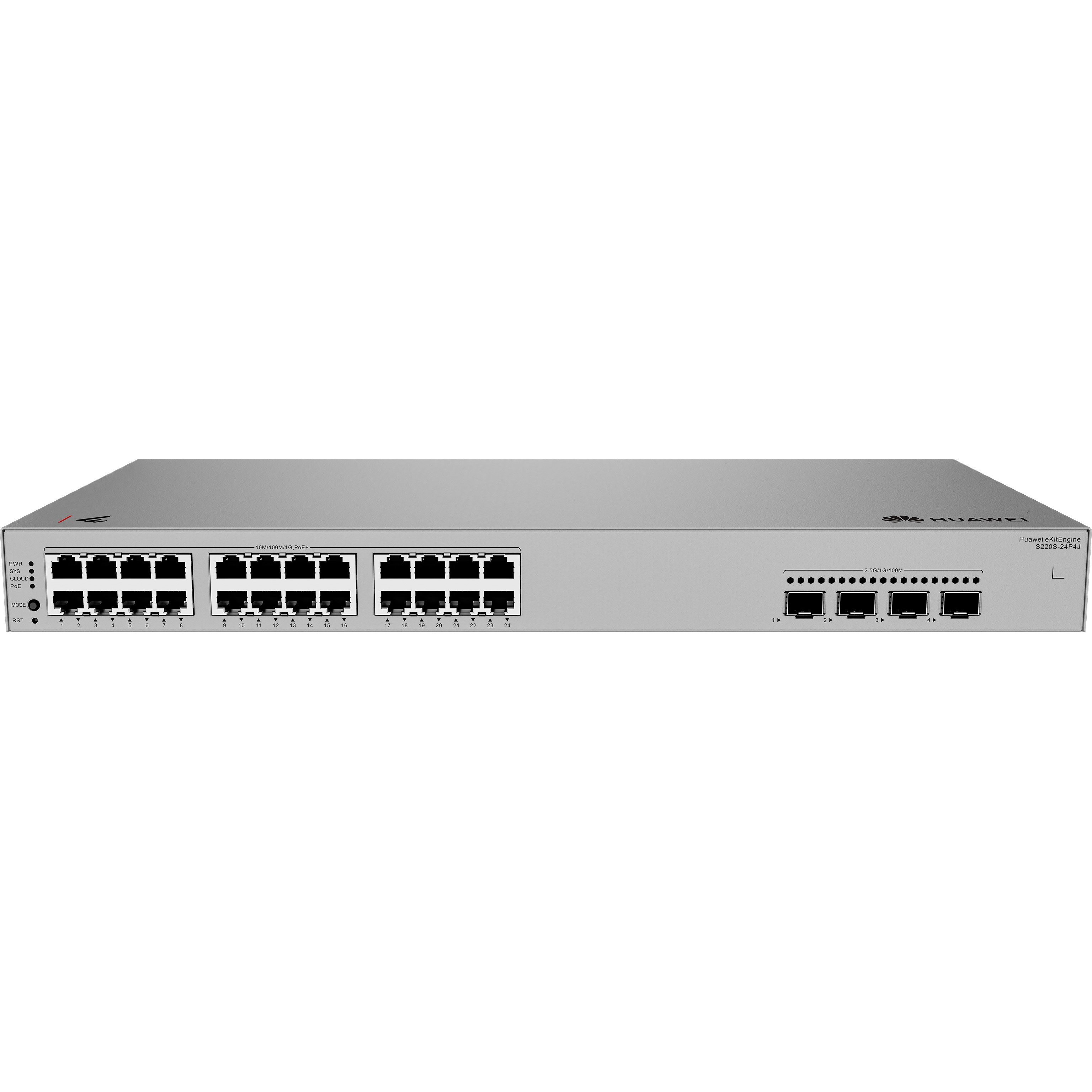 HUAWEI eKIT S220S-24P4J 24 PORT 10/100/1000 24 PORT POE 4 X 2.5GE SFP 400W L2 CLOUDE YÖNETİLEBİLİR RACK MOUNT SWITCH