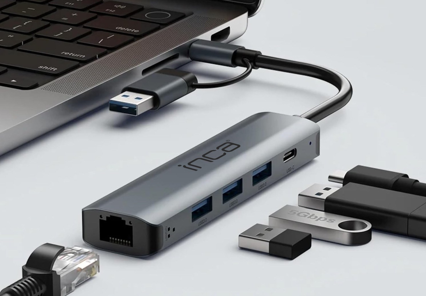 INCA Gigabit USB Çoklayıcı USB 3.0,TYPEC Ethernet IUTP-5T