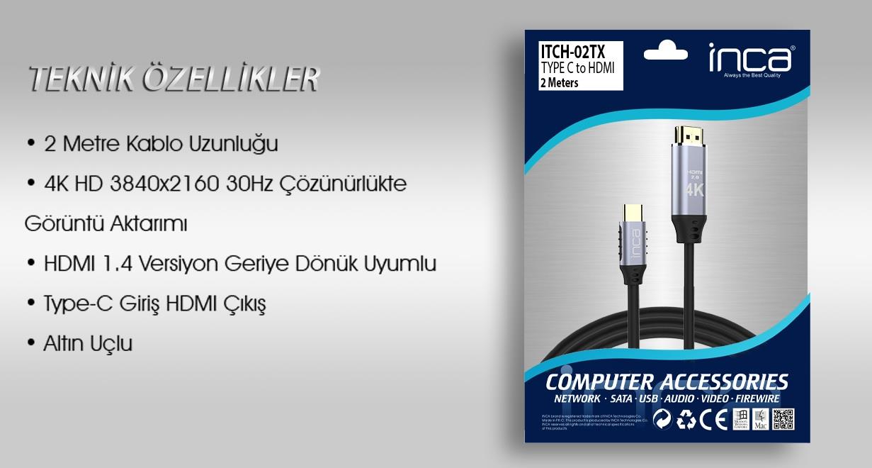 INCA ITCH-02TX 2 Mt TYPE-C TO HDMI Kablo