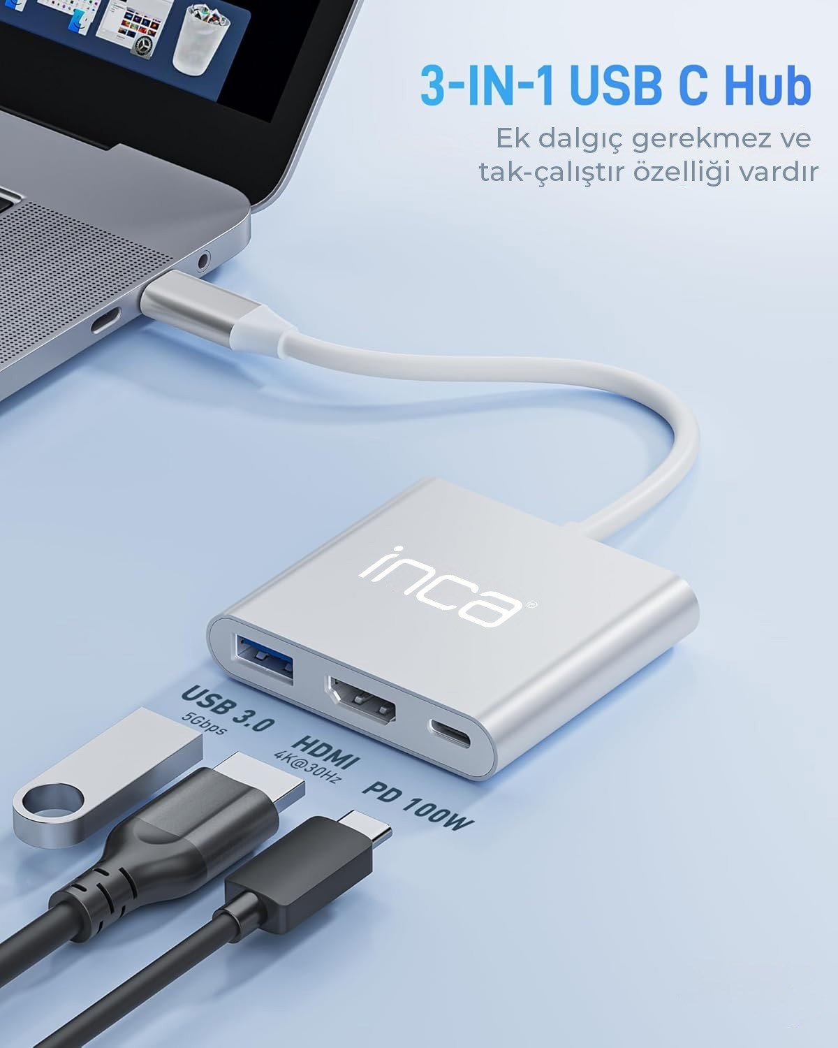 INCA ITPC-04TX Type-c Hub HDMI 4K@30hz USB3.0+PD100W