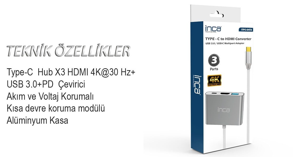 INCA ITPC-04TX Type-c Hub HDMI 4K@30hz USB3.0+PD100W