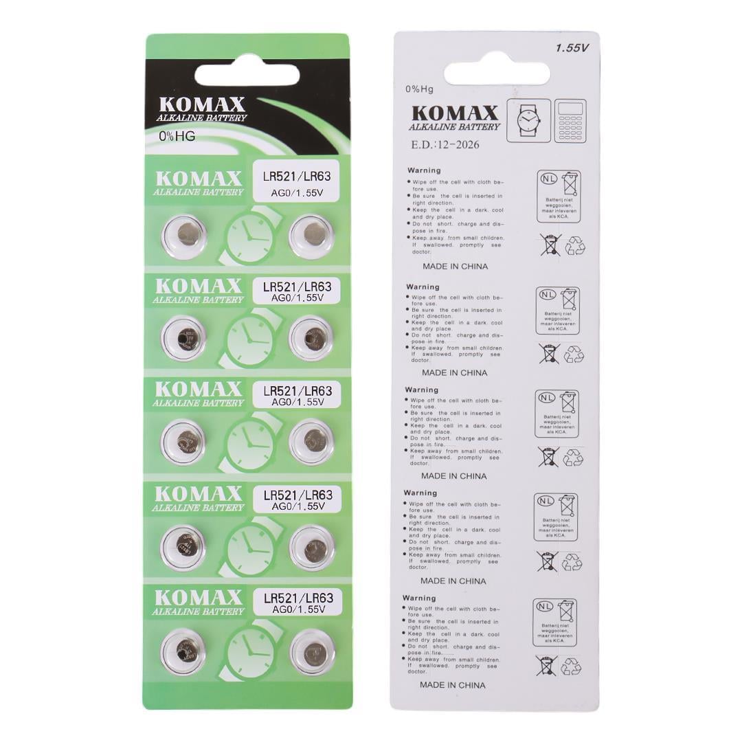 Komax AG-0 Alkalin LR521/379 Düğme Pil 10'lu Paket