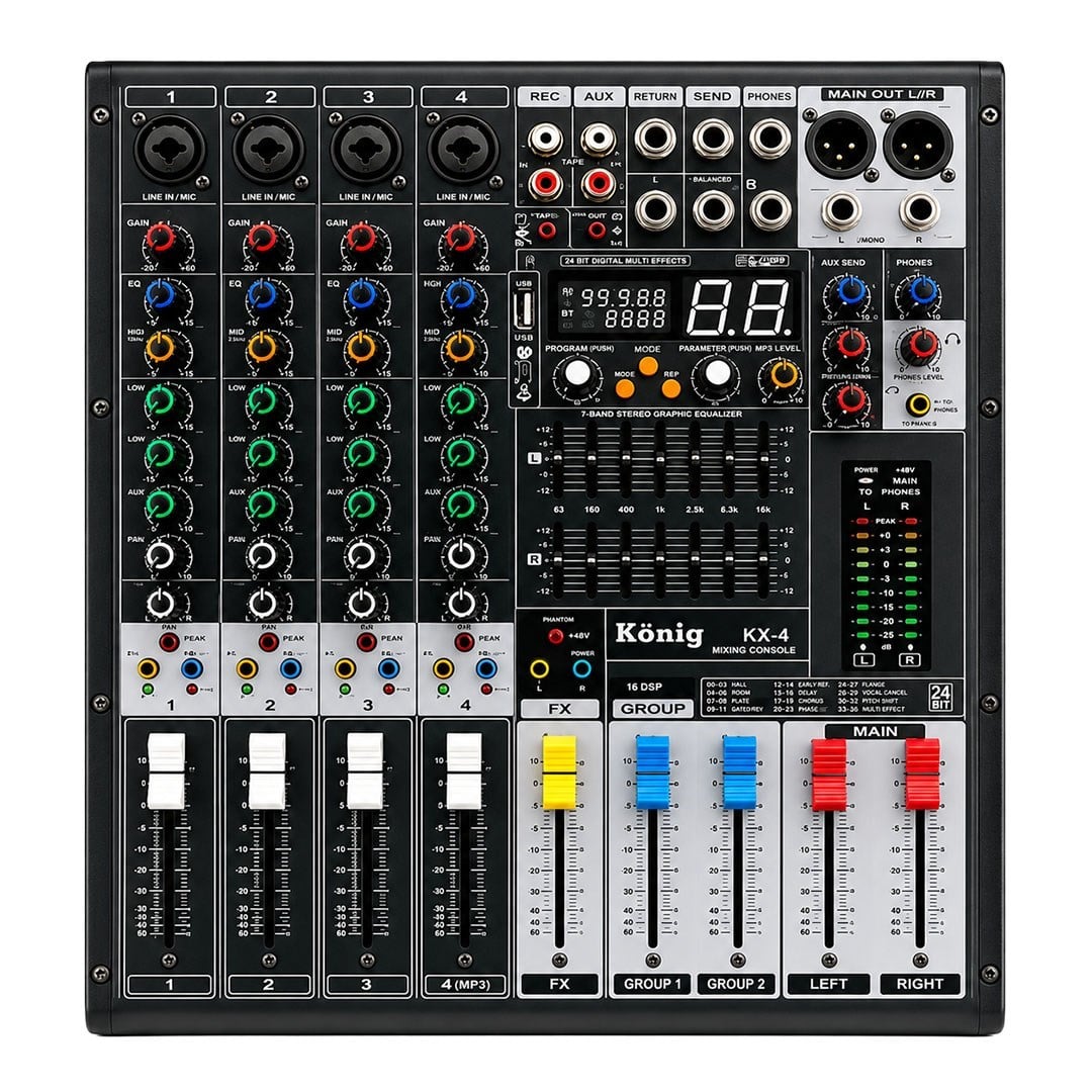 König KX-4 4 Kanal 2 Aux Giriş USB - MP3 - BT 99 DSP 2X7 Band EQ Deck Mikser