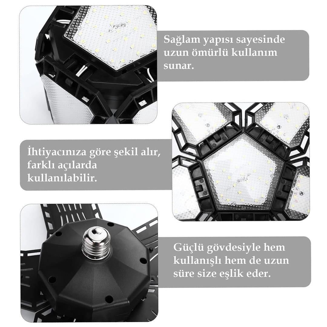 Ledx Ayarlanabilir Açılı 5 Kanatlı 148 Smd Ledli Galaxy Projektör Işığı 60W 6600 Lumen E27 32cm Çap