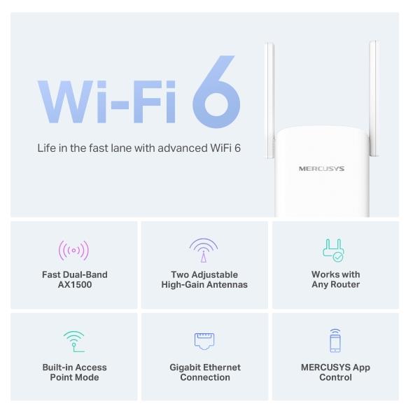 MERCUSYS ME60X WIFI6 AX1500 Menzil Genişletici Router Priz Tip