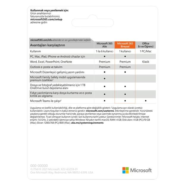 MICROSOFT OFFICE 365 BİREYSEL QQ2-00006 ELEKTRONİK LİSANS
