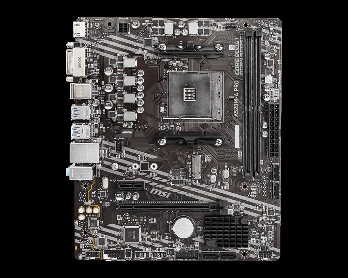 MSI A520M-A PRO DDR4 4600MHZ 1XHDMI 1XDVI 1XM.2 USB 3.2 MATX AM4 (AMD AM4 5000/4000/3000 SERİLERİ İLE UYUMLU)