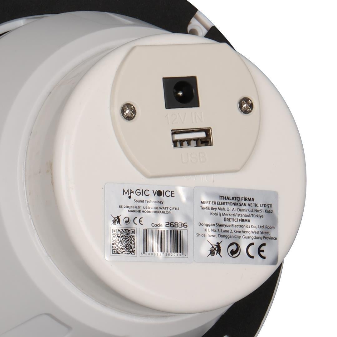 Magicvoice 65-2BQ5S Beyaz 6.5 16 Cm Usbli 60 Watt Marine Alçıpan 2li Hoparlör