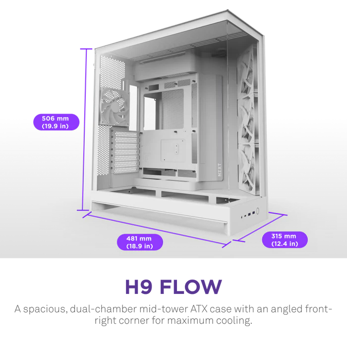 NZXT H9 FLOW 2025 CM-H92FW-01 Gaming Mid-Tower PC Kasası Beyaz