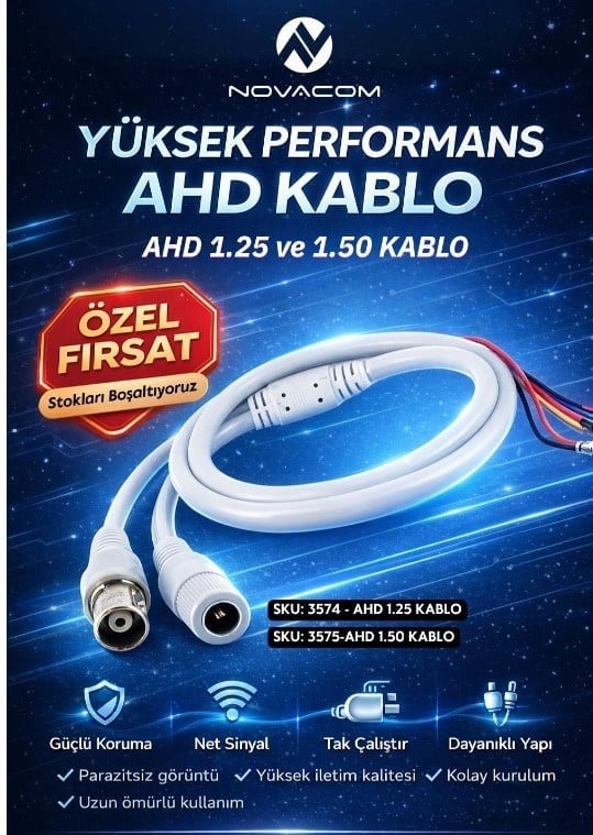 Novacom 3574 AHD 1.25 Bnc - Dc Soketli Kamera Bağlantı Kablosu (1,25-3Y / PH-2Y)