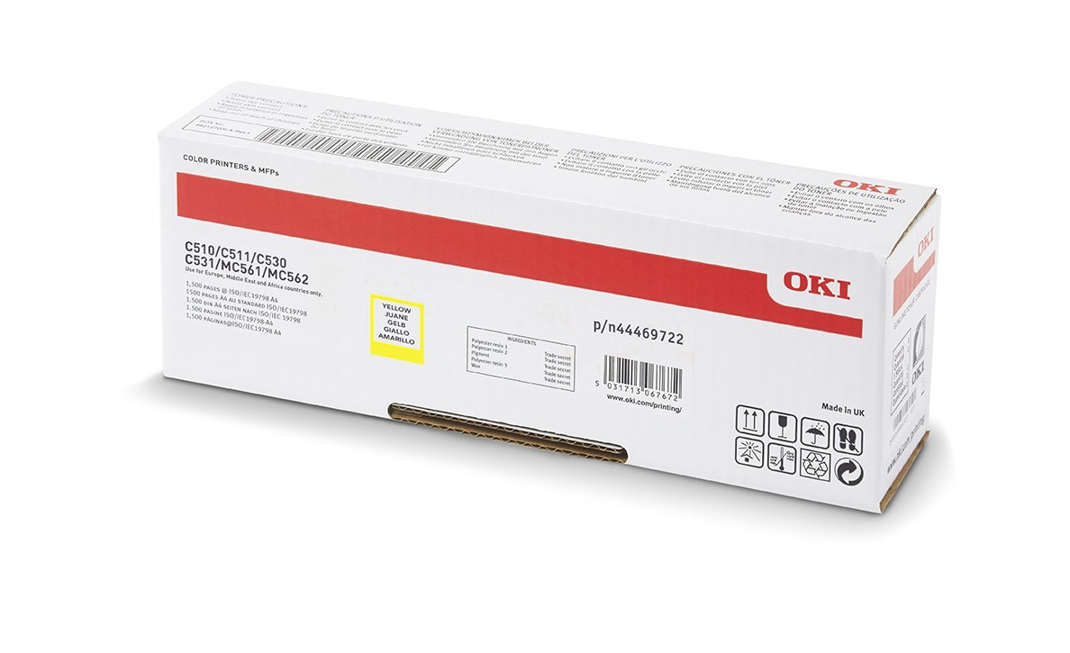 OKI 44469722 C510/C511/C531/MC561/MC562 Sarı Yüksek Kapasiteli Orijinal Toner 5.000 Sayfa