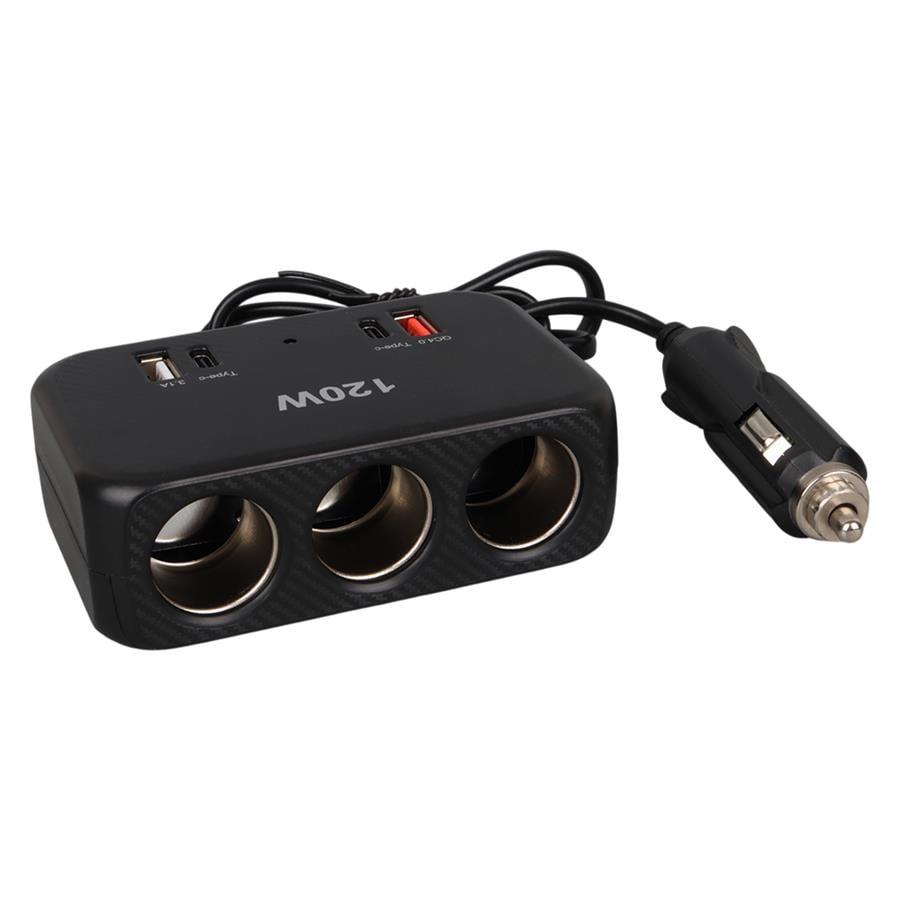 Olesson 1656 12-24V Çift USB + Çift TYPE-C 120W 80cm Kablolu 3lü Araç Çakmak Çoklayıcı