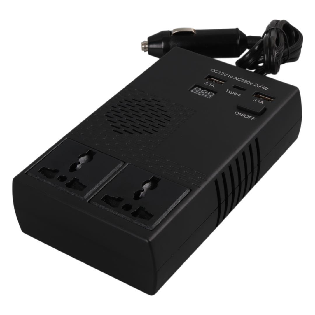 Olesson 1664 DC 12-24V 200W Oto Araç Power İnverter 1x Çakmak Girişi - 1x TYPE-C - 2x USB - 2x 220V Üniversal Priz