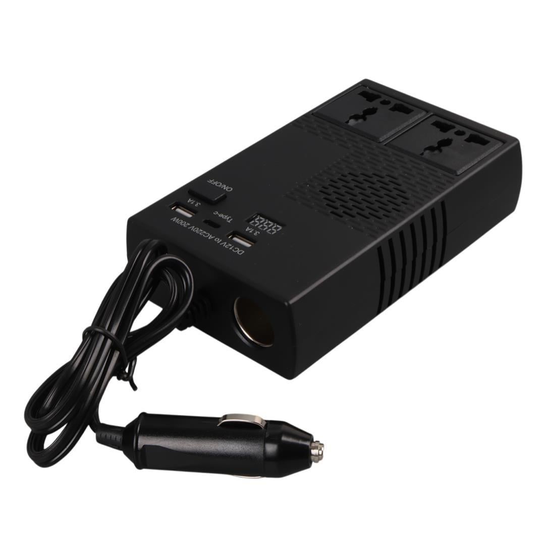 Olesson 1664 DC 12-24V 200W Oto Araç Power İnverter 1x Çakmak Girişi - 1x TYPE-C - 2x USB - 2x 220V Üniversal Priz