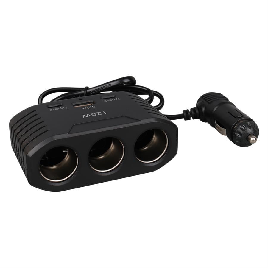 Olesson 2012 12-24V Çift TYPE-C - Tek USB Girişli 120W 80cm Kablolu 3LÜ Araç Çakmak Çoklayıcı