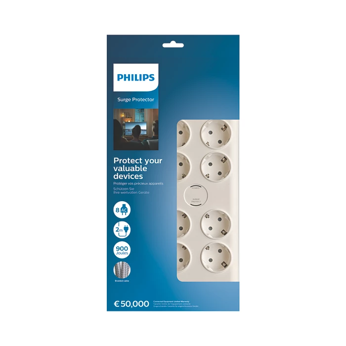 PHILIPS 8-li SPN7080WA/62 900 Joules Akım Koruma Prizi Beyaz