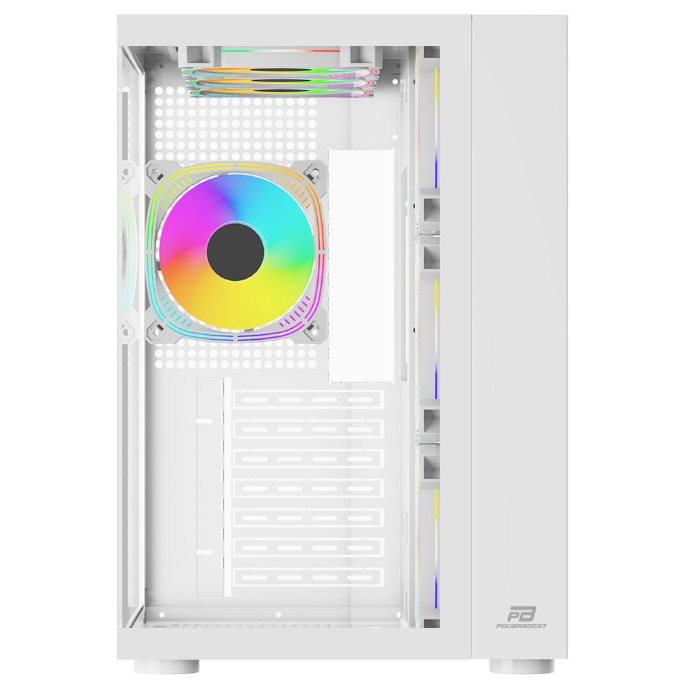 POWERBOOST PB-SS02W Sea View 7-RGB Fanlı Gaming Mid-Tower PC Kasası Beyaz