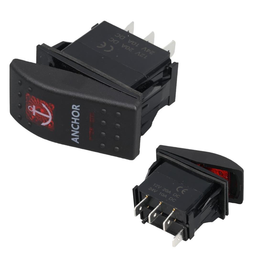 PowerMaster ﻿Çapa Irgatı Sembollü Yaylı Işıksız 4 Pinli On-Off 12-24V Marin Switch