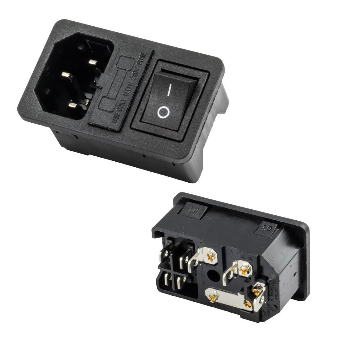 PowerMaster IC-214A-S C14 Power Soket Erkek Anahtarlı+Fuseli Kulaksız UL Sertifikalı