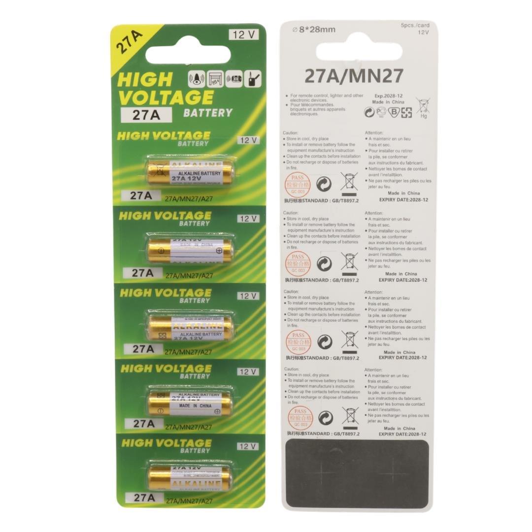 PowerMaster MN27A 12 Volt 27A İnce Alarm Pili Alkaline Batarya (5LI Paket)