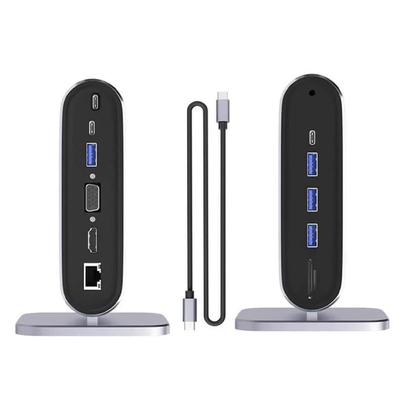 PowerMaster PM-21813 Type-C TO 12 Port Hub USB/Ethernet/HDMI/VGA/SD/TF Kart Okuyucu Dönüştürücü Çoğaltıcı Laptop PC Macbook Dock Station