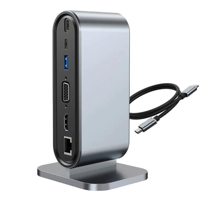 PowerMaster PM-21813 Type-C TO 12 Port Hub USB/Ethernet/HDMI/VGA/SD/TF Kart Okuyucu Dönüştürücü Çoğaltıcı Laptop PC Macbook Dock Station