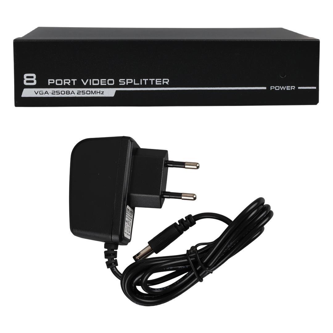 Powermaster VGA-2508A 250 MHz 8 Port 1920x1440 Destekli VGA Video Splitter Dağıtıcı 9 V Adaptörlü