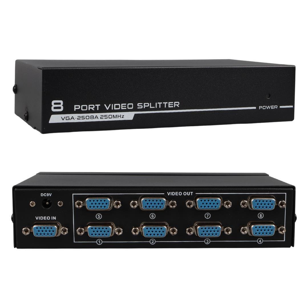 Powermaster VGA-2508A 250 MHz 8 Port 1920x1440 Destekli VGA Video Splitter Dağıtıcı 9 V Adaptörlü