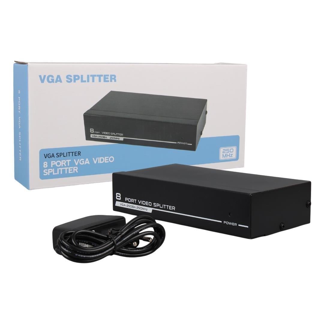 Powermaster VGA-2508A 250 MHz 8 Port 1920x1440 Destekli VGA Video Splitter Dağıtıcı 9 V Adaptörlü