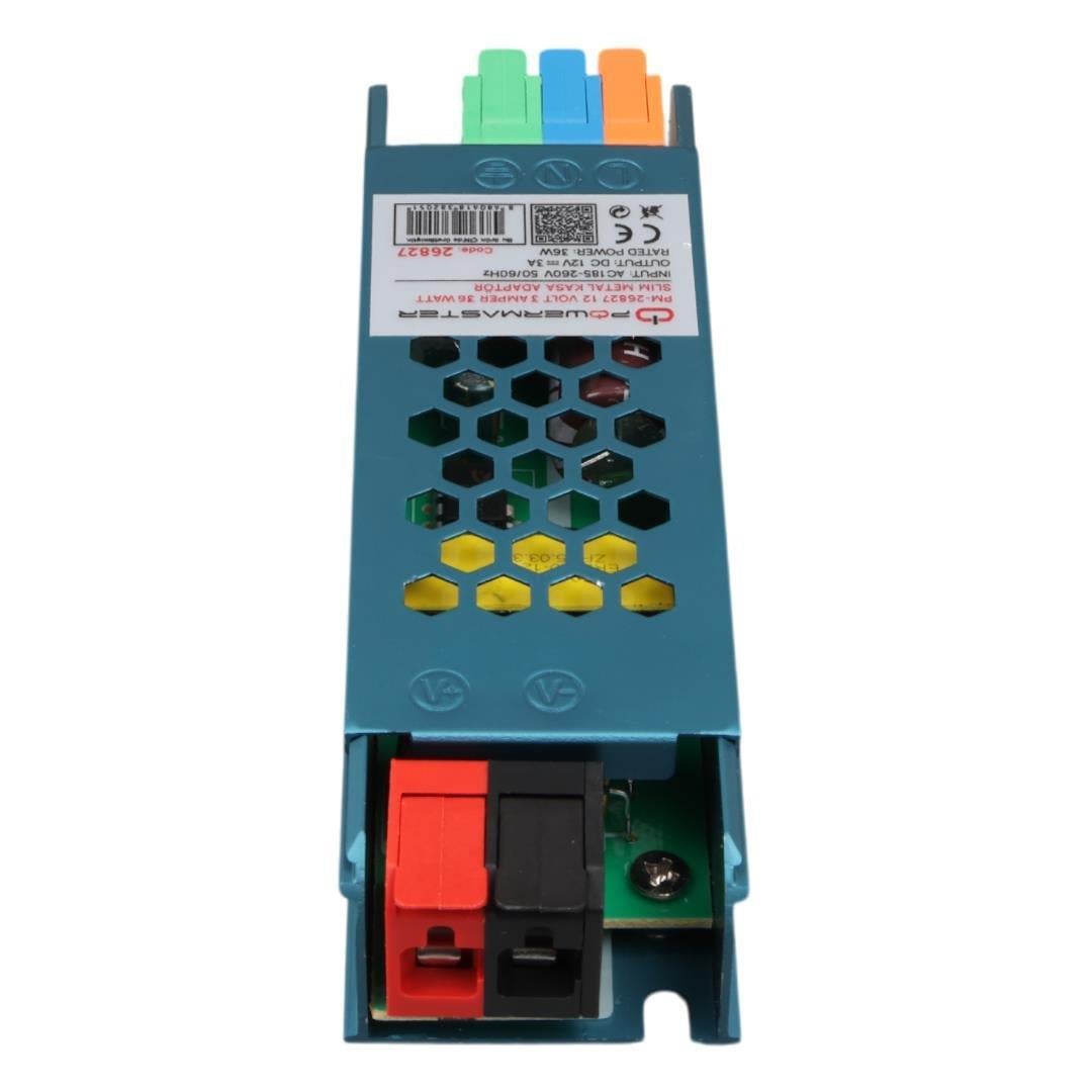 PowerMaster PM-26827 12 Volt 3 Amper 36 Watt Slim Metal Kasa Adaptör 116x35x23mm
