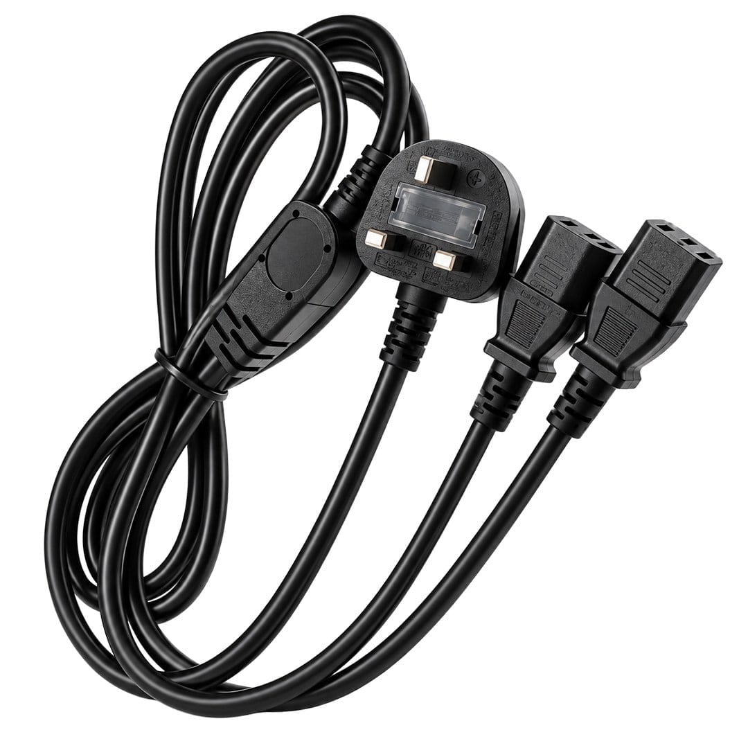 PowerMaster PM 38801 UK Fişli Çift Iec C13 Çıkışlı 1.8 Metre PC Güç Kablosu