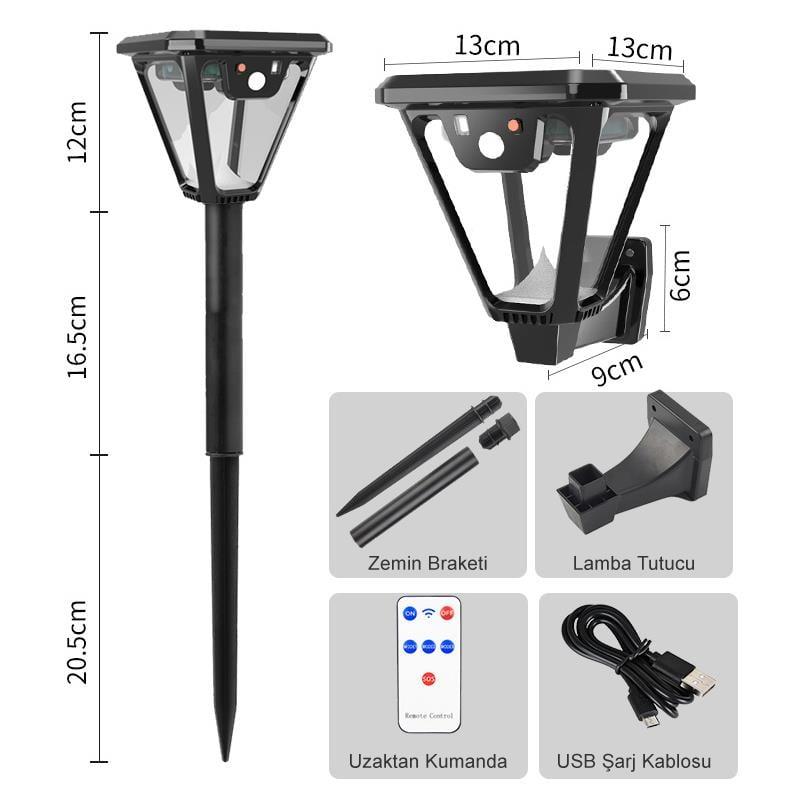 Powermaster HS-V83 Solar Panelli 3 Modlu Kumandalı Hareket Sensörlü 100 SMD Ledli Şarjlı Duvar ve Bahçe Lambası