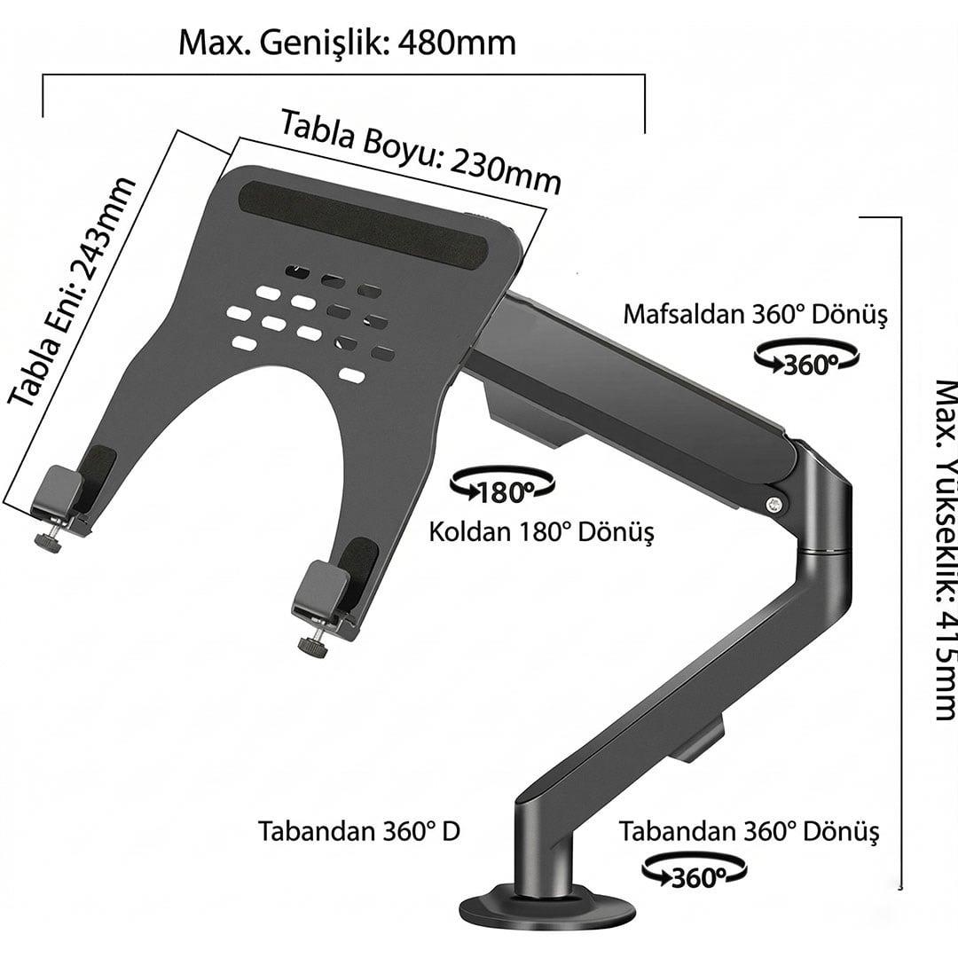 Powermaster PM-27096 Profesyonel Amortisörlü 2si 1 Arada Laptop ve Monitör Standı