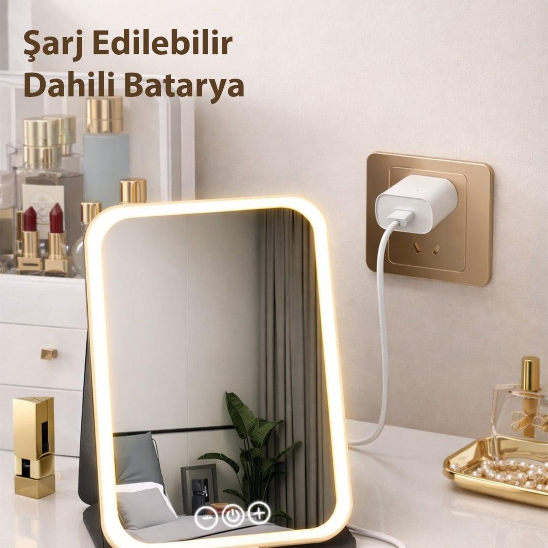 Powermaster PM-27373 Işıklı Profesyonel Makyaj Aynası 3 Renk Modlu Şarjlı Katlanabilir