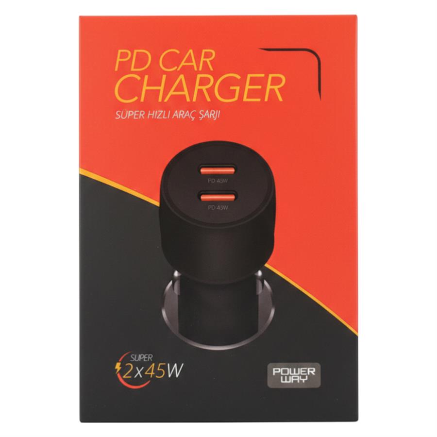 Powerway CC45 PD 2x45W Çift Type-C Çıkışlı Ultra Hızlı Araç Şarjı