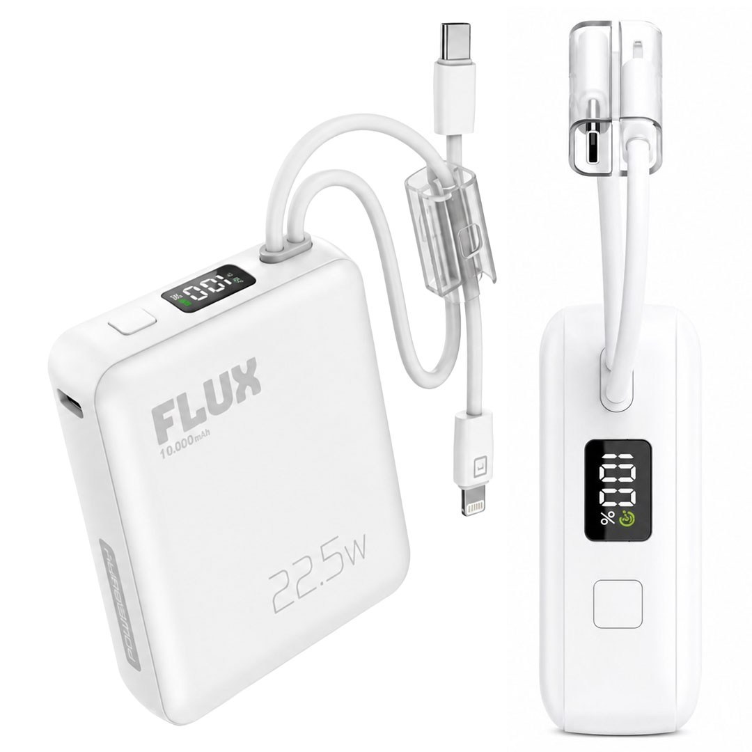 Powerway FLUX 10.000 mAh 22.5W Entegre Kablolu Hızlı Şarj Powerbank Beyaz