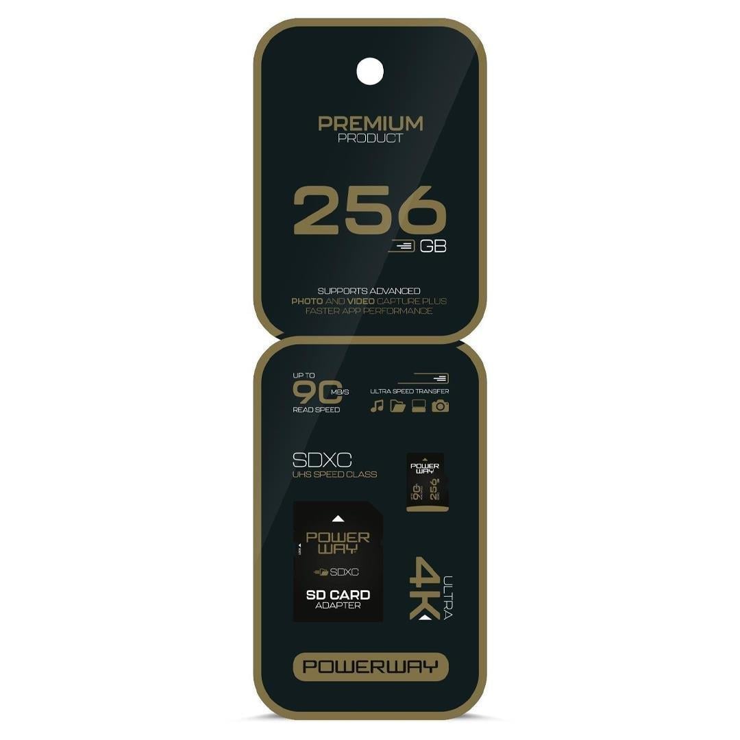 Powerway Premium 256 GB 90MB/S Ultra Hızlı 4K Destekli SDXC Hafıza Kartı