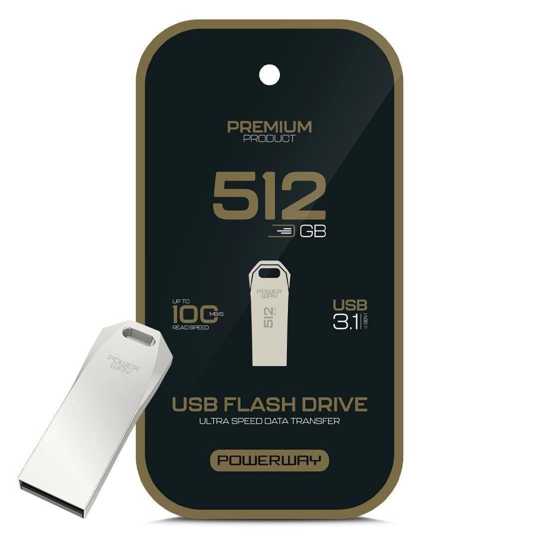 Powerway Premium 512 GB 100MB/S Ultra Hızlı USB 3.1 Metal Silver Flash Bellek