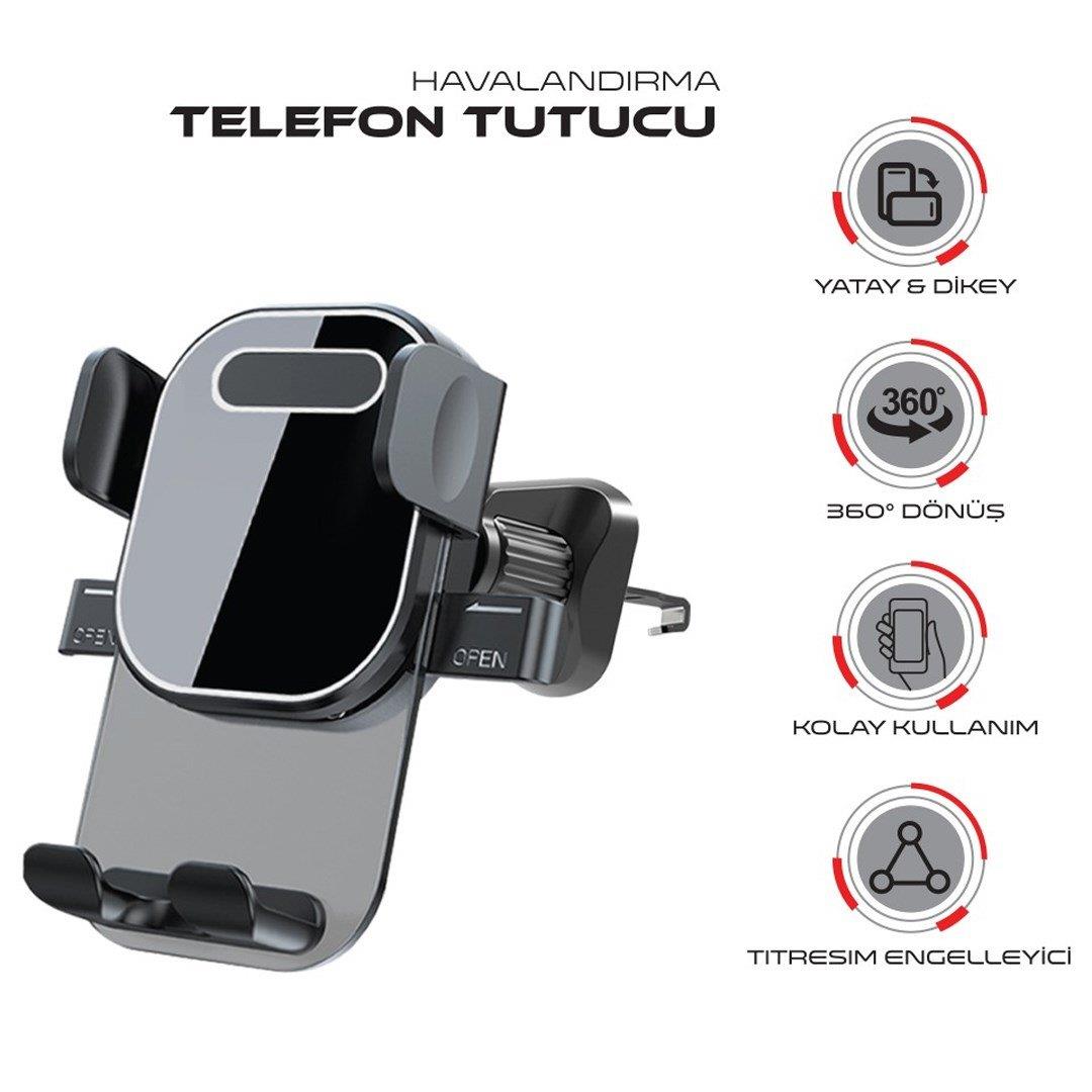 Powerway TT49 Araç İçi Petek Klima İçin Kıskaçlı Destekli Telefon Tutucu