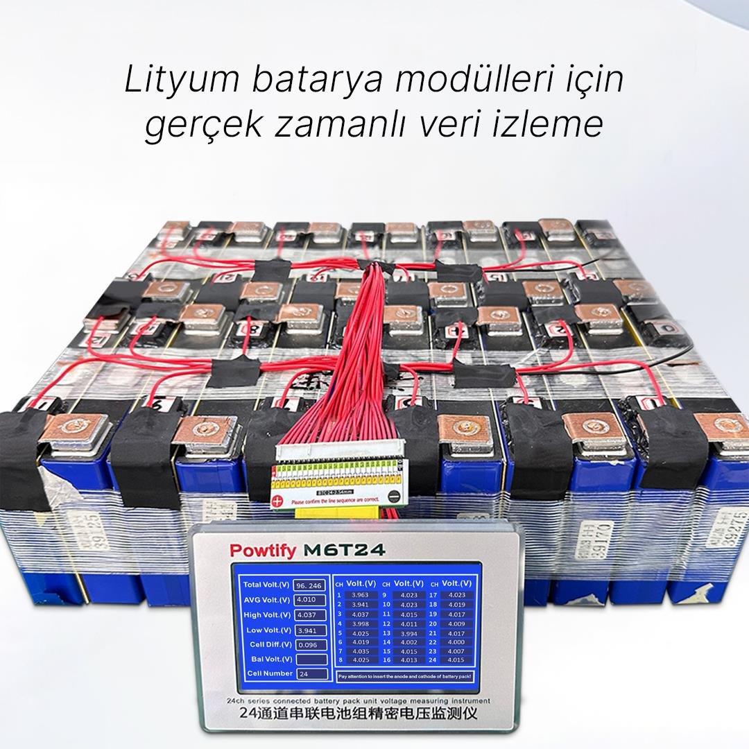 Powtify M6T24 24S Kanallı Yüksek Hassasiyetli Lityum Batarya Gerçek Zamanlı Voltaj Analizörü
