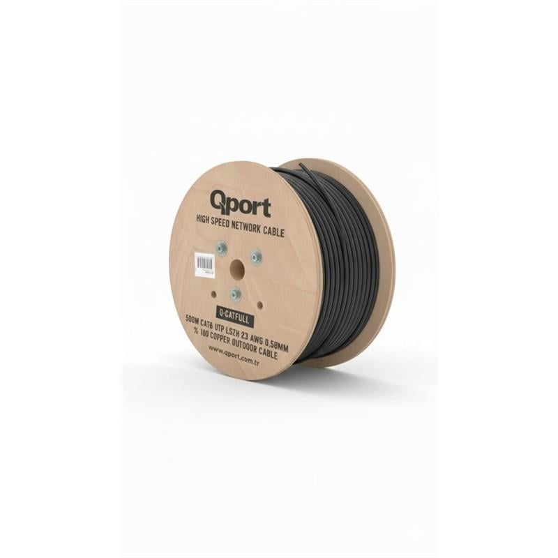 QPORT Q-CATFULL 500 M  LSZH CAT6 OUTDOOR  23AWG 0.58MM 100 BAKIR SİYAH KABLO